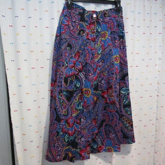 VTG Multicolor Lap Skirt Midi Size 9/10 High Waist Greenwich Square Retro Bright - Picture 11 of 16